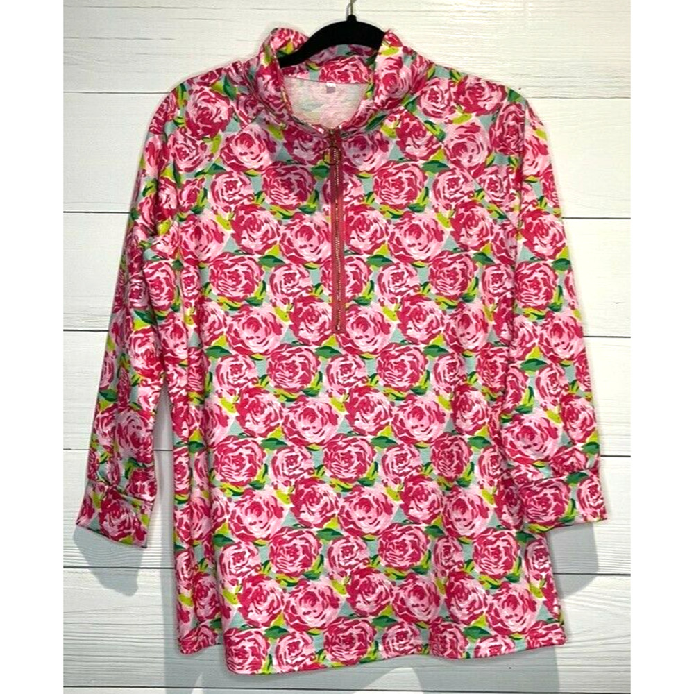 Summer Rose fabric pullover 1/4 zip top - no brand